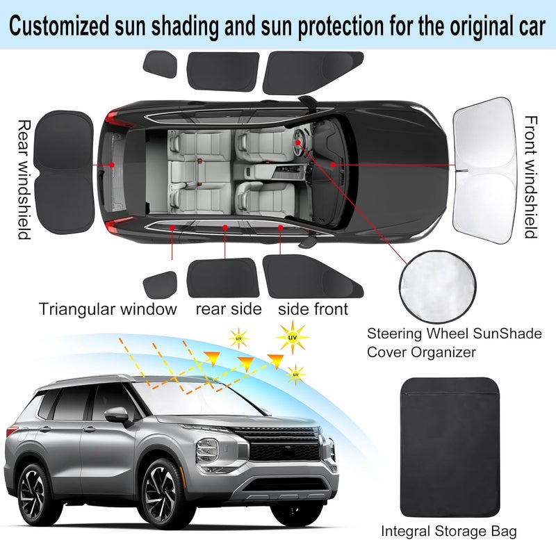 TINGLU Window Shades for Mitsubishi Outlander 2022 2023 2024 2025 (NOT for Outlander Sport) Accessories Car Side Full Windows Rear Windshield Sun Shade Camping Sun UV Rays Privacy Protection 8PCS - Image 3